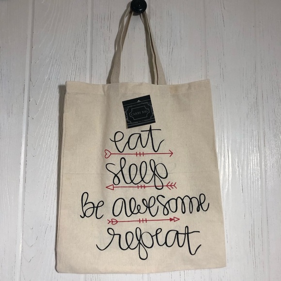 Eat Sleep Be Awesome Repeat Cotton Tote Bag NWT - Picture 2 of 6